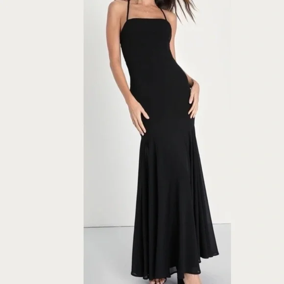 Charming Endearment Black Lace-Up Trumpet Maxi Dress sz XL NWT - Picture 3 of 12